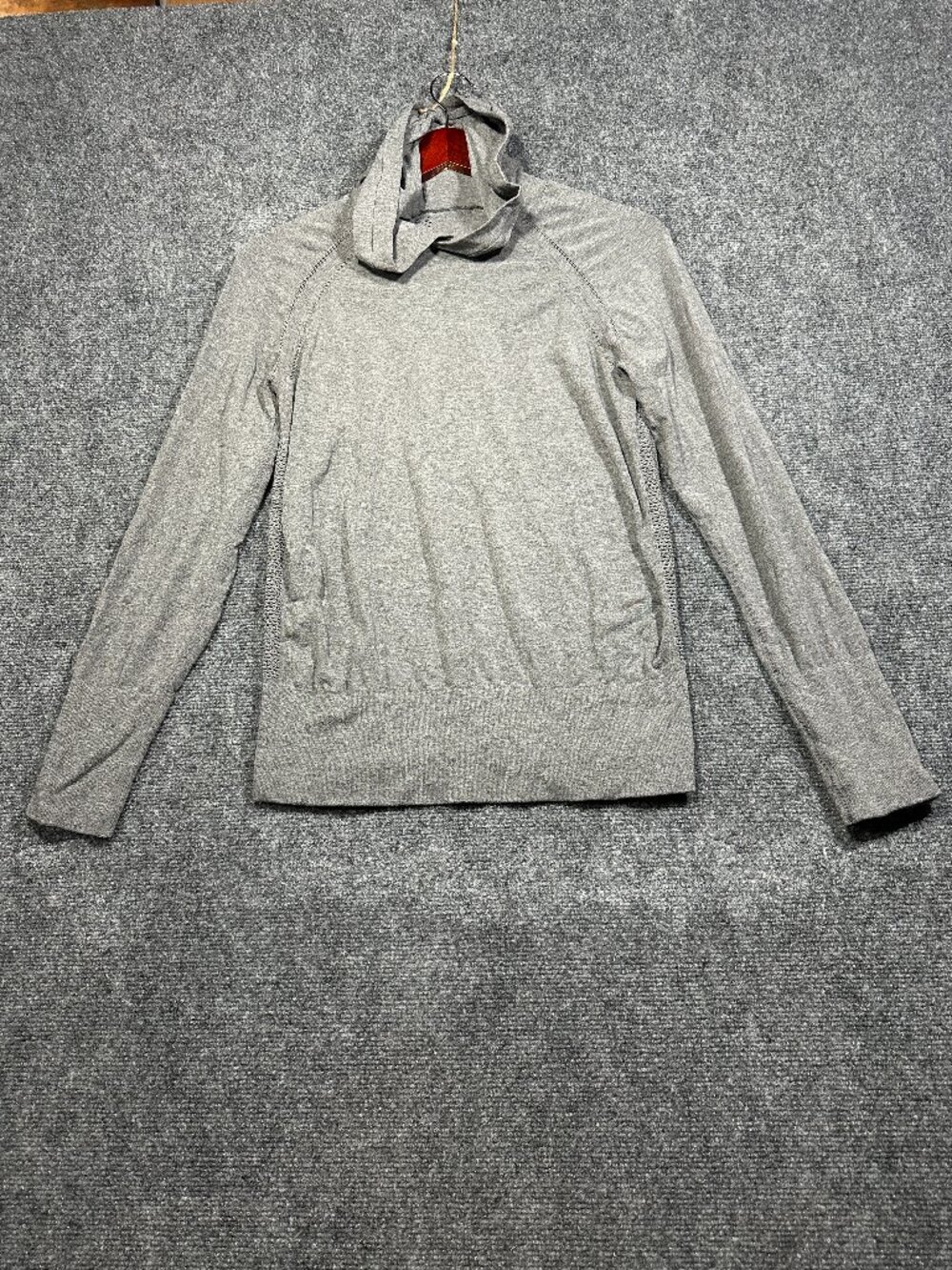 Hoodie Womens  Small Gray Stretch Pullover Ribbed Hem Cuffs Mesh Back